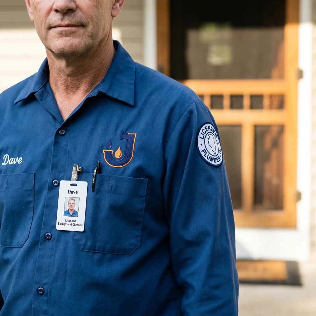 Licensed plumber showing ID badge in Scott City, KS