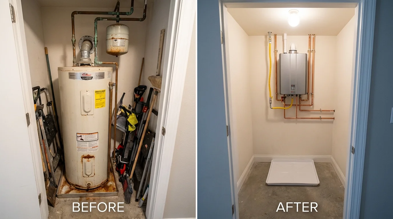 Tank water heater versus wall-mounted tankless unit comparison for Scott City, KS homeowners